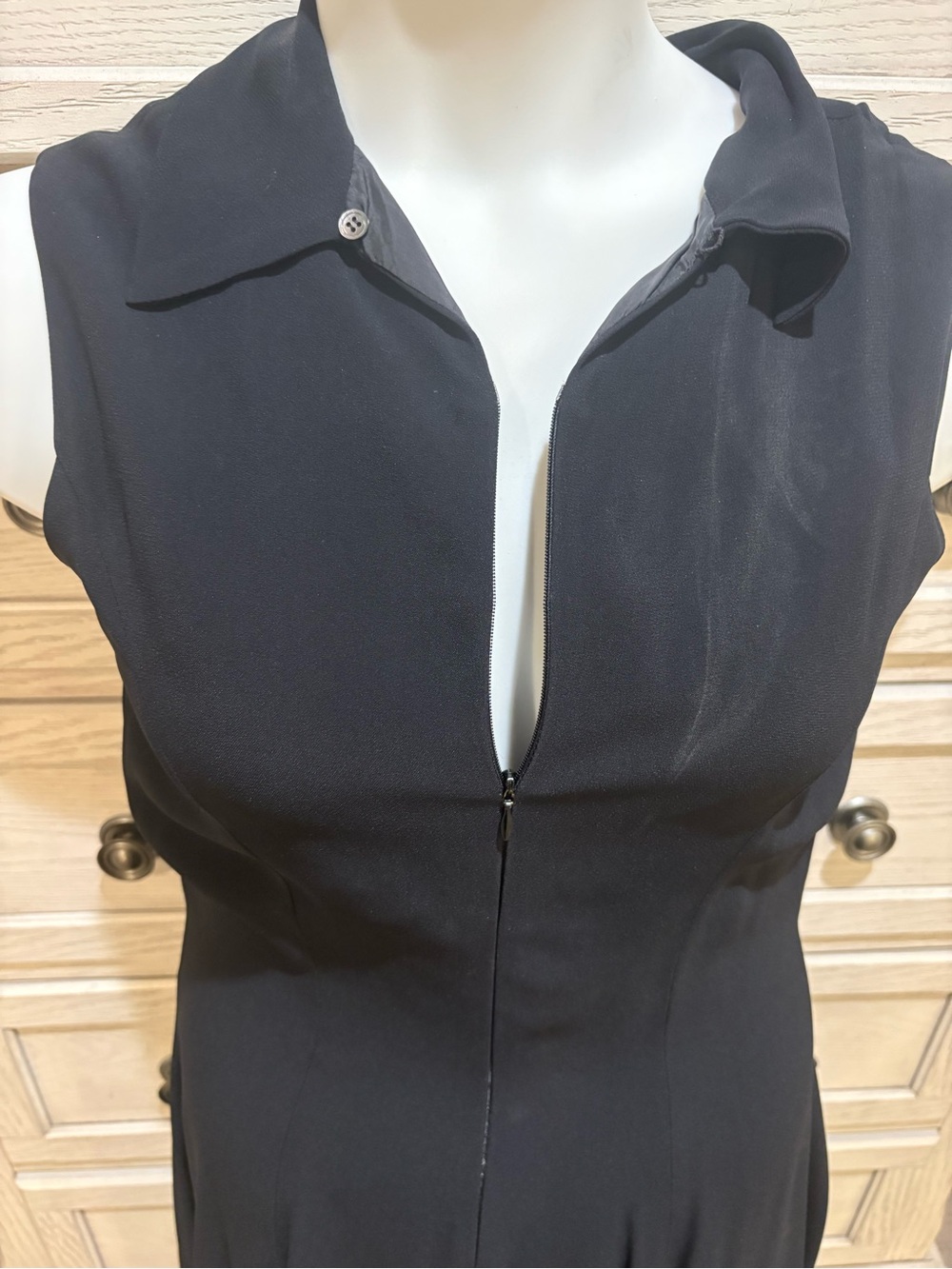 Vintage Barneys New York Black Sleeveless Collared Midi Dress made in Italy